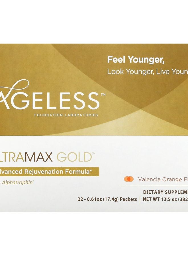Ageless Foundation Laboratories UltraMax Gold Advanced Rejuvenation Formula with Alphatrophin Valencia Orange 22 Packets 0.61 oz (17.4 g) Each