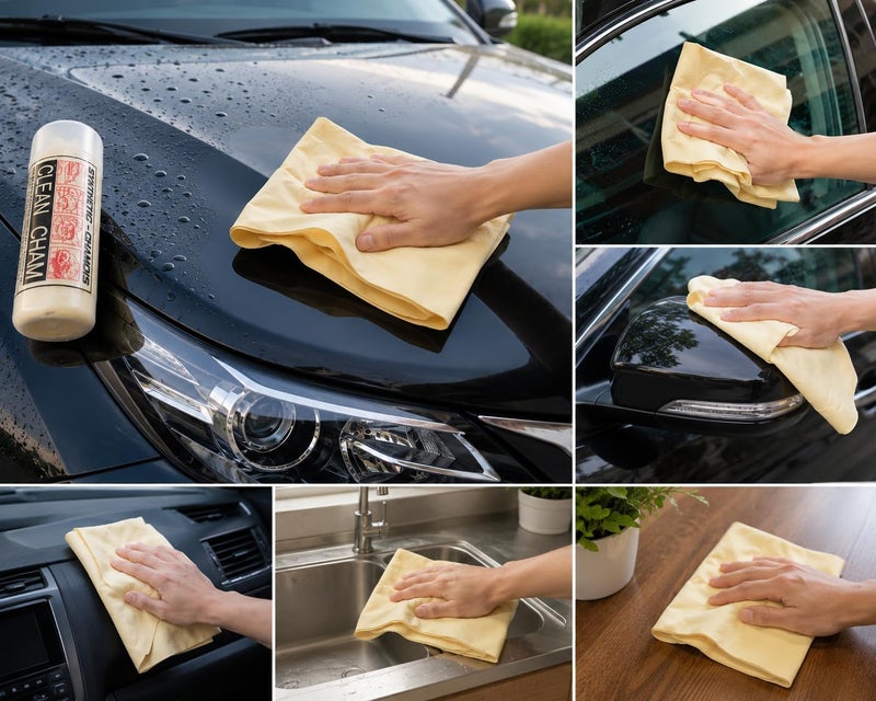 Genrics Synthetic Chamois Drying Cloth for Car Cleaning | Super Absorbent Reusable Drying Towel, Cleaning Cloth for Car Wash, Glass, Mirrors, Windows, Kitchen, Bathroom, Home & Office Cleaning, Wet & Dry Use - Image 3