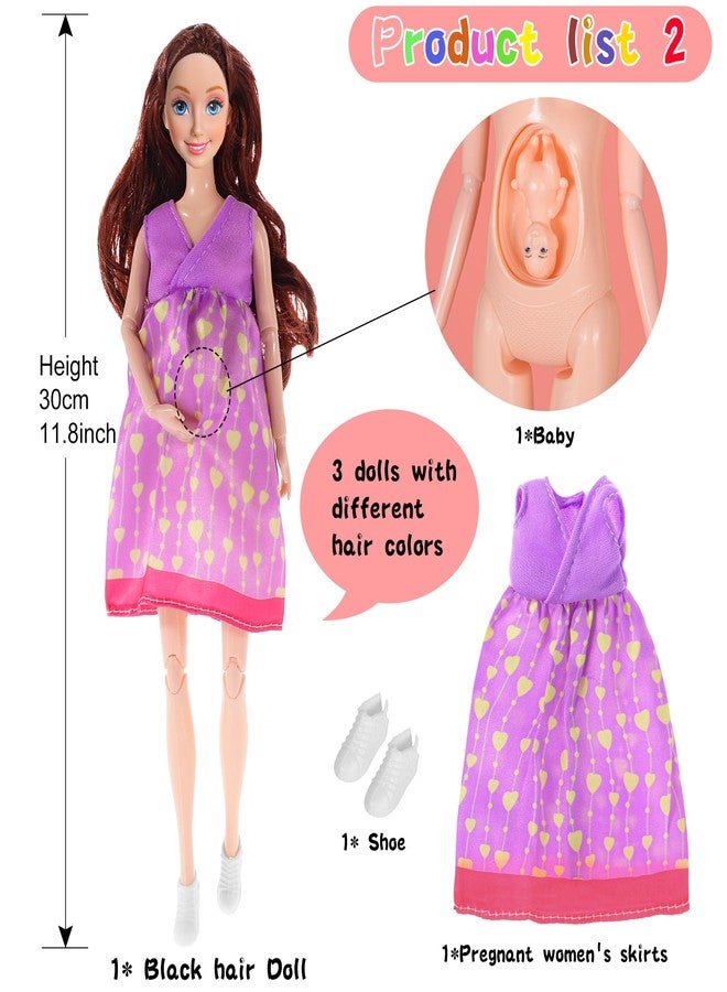 dollbie 3-Pack 11.5 inch Pregnant Dolls - Fashion Dolls with Interchangeable Pregnant and Normal Bellies - Includes 3 Dolls, 3 Dresses, 3 Babies - Image 3