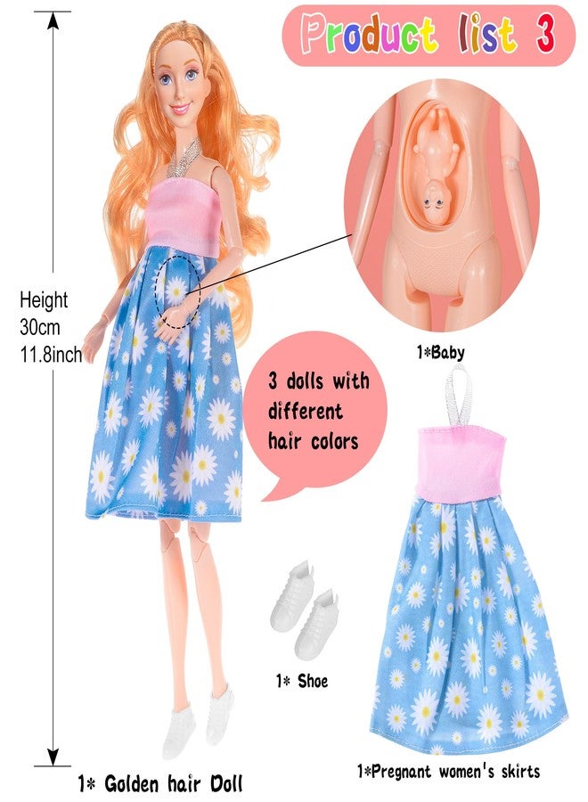 dollbie 3-Pack 11.5 inch Pregnant Dolls - Fashion Dolls with Interchangeable Pregnant and Normal Bellies - Includes 3 Dolls, 3 Dresses, 3 Babies - Image 4