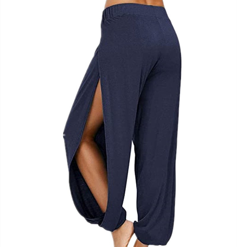 2024 Womens High Slit Harem Yoga Pants Dark Blue - Image 1