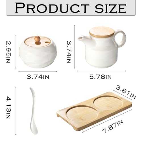Sailench Ceramic Sugar and Creamer Set12oz Cream Pitcher and 75oz Sugar Bowl with LidCoffee Serving Set for Cream and Sugar Spices Condiments 2 Large - Image 3