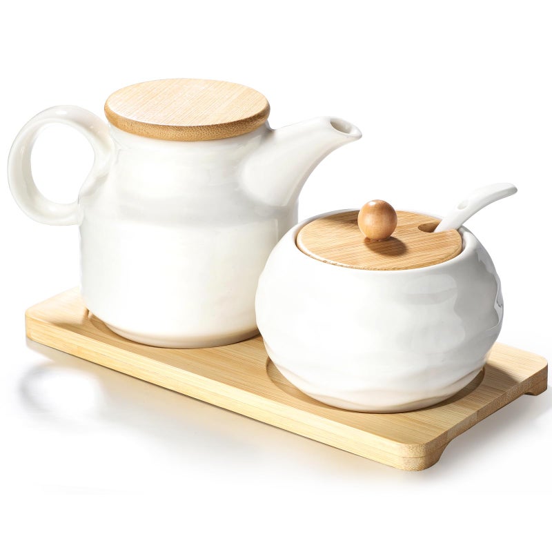 Sailench Ceramic Sugar and Creamer Set12oz Cream Pitcher and 75oz Sugar Bowl with LidCoffee Serving Set for Cream and Sugar Spices Condiments 2 Large - Image 2
