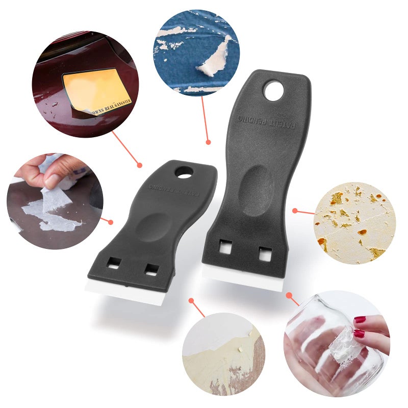 FOSHIO 2PCS Plastic Razor Blade Scraper Tool and 100PCS Plastic Blades for Gasket Remover, Sticker Remover, Labels Decal and Adhesive Remover for Windows and Glass (Dark Black) - Image 5
