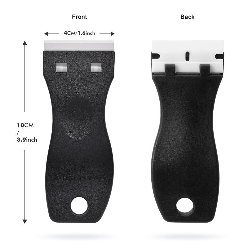FOSHIO 2PCS Plastic Razor Blade Scraper Tool and 100PCS Plastic Blades for Gasket Remover, Sticker Remover, Labels Decal and Adhesive Remover for Windows and Glass (Dark Black) - Image 3