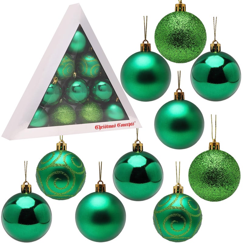 Christmas Concepts Pack of 1060mm 24 Christmas Tree Baubles  Shiny Matte  Glitter Decorated Baubles Emerald Green