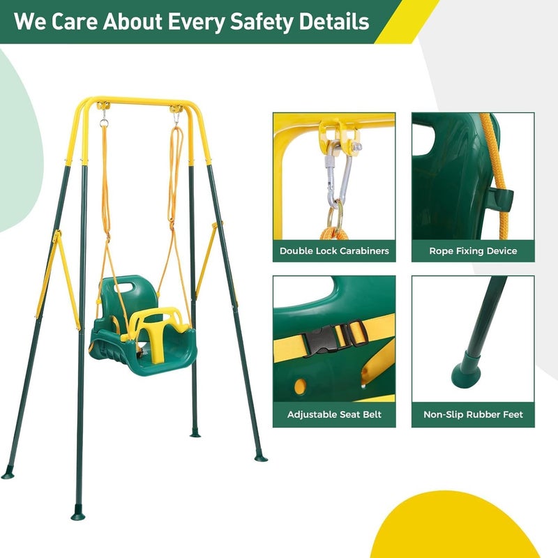 FUNLIO Toddler Swing with Foldable Metal Stand for Toddlers Aged 1~10 Years, 3-in-1 Baby Swing Set with 4 Sandbags for Backyard/Indoor/Outdoor Play, Easy to Assemble & Store, Green - Image 5