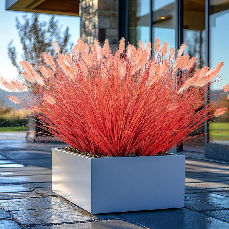 Ttranewsoo Fake Grass Fall Flowers Artificial Shrubs Artificial Grass Wheatgrass Cattails Fake Grass Decorations Artificial Plants Ornamental Grass Outdoor Grass Green Leafy Decorations 12PCSOrange - Image 2