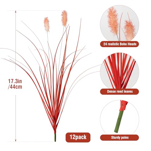 Ttranewsoo Fake Grass Fall Flowers Artificial Shrubs Artificial Grass Wheatgrass Cattails Fake Grass Decorations Artificial Plants Ornamental Grass Outdoor Grass Green Leafy Decorations 12PCSOrange - Image 3