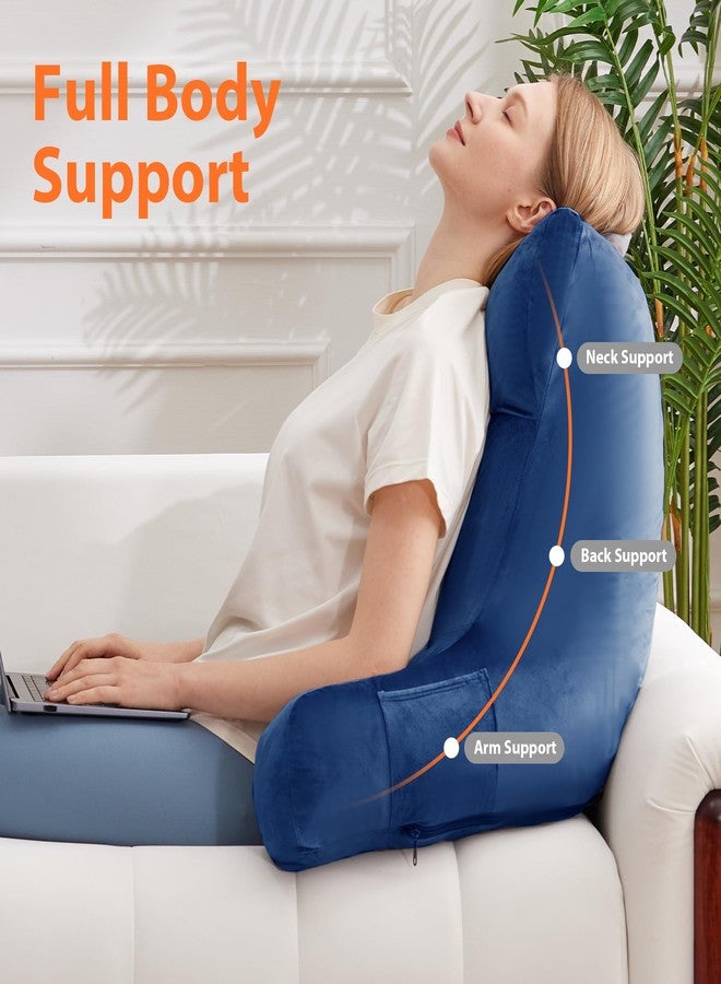 IPYNBAP Reading Pillow with Arms for Adult, Back Pillow for Bed Sitting Up, Shredded Memory Foam Backrest Pillow with Pockets & Removable Washable Cover, Lounging, Watching TV, Reading(24" Navy Blue) - Image 3