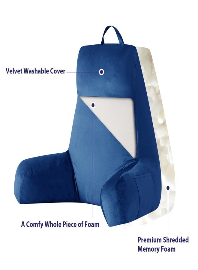 IPYNBAP Reading Pillow with Arms for Adult, Back Pillow for Bed Sitting Up, Shredded Memory Foam Backrest Pillow with Pockets & Removable Washable Cover, Lounging, Watching TV, Reading(24" Navy Blue) - Image 4