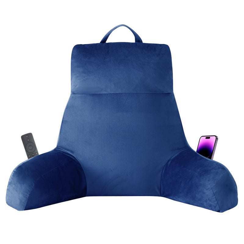 IPYNBAP Reading Pillow with Arms for Adult, Back Pillow for Bed Sitting Up, Shredded Memory Foam Backrest Pillow with Pockets & Removable Washable Cover, Lounging, Watching TV, Reading(24" Navy Blue) - Image 1