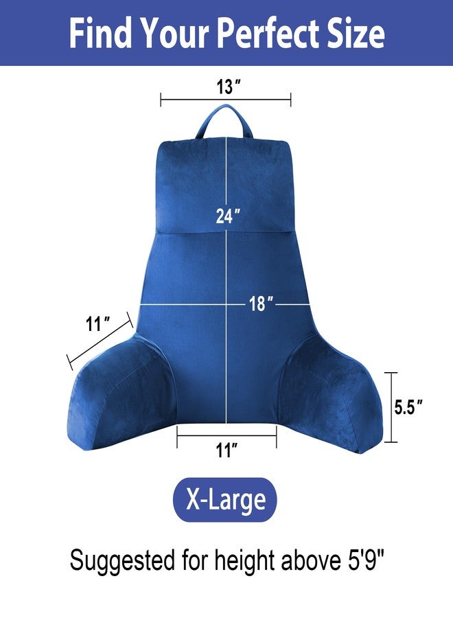 IPYNBAP Reading Pillow with Arms for Adult, Back Pillow for Bed Sitting Up, Shredded Memory Foam Backrest Pillow with Pockets & Removable Washable Cover, Lounging, Watching TV, Reading(24" Navy Blue) - Image 2