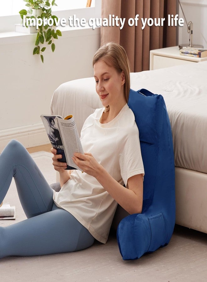 IPYNBAP Reading Pillow with Arms for Adult, Back Pillow for Bed Sitting Up, Shredded Memory Foam Backrest Pillow with Pockets & Removable Washable Cover, Lounging, Watching TV, Reading(24" Navy Blue) - Image 5