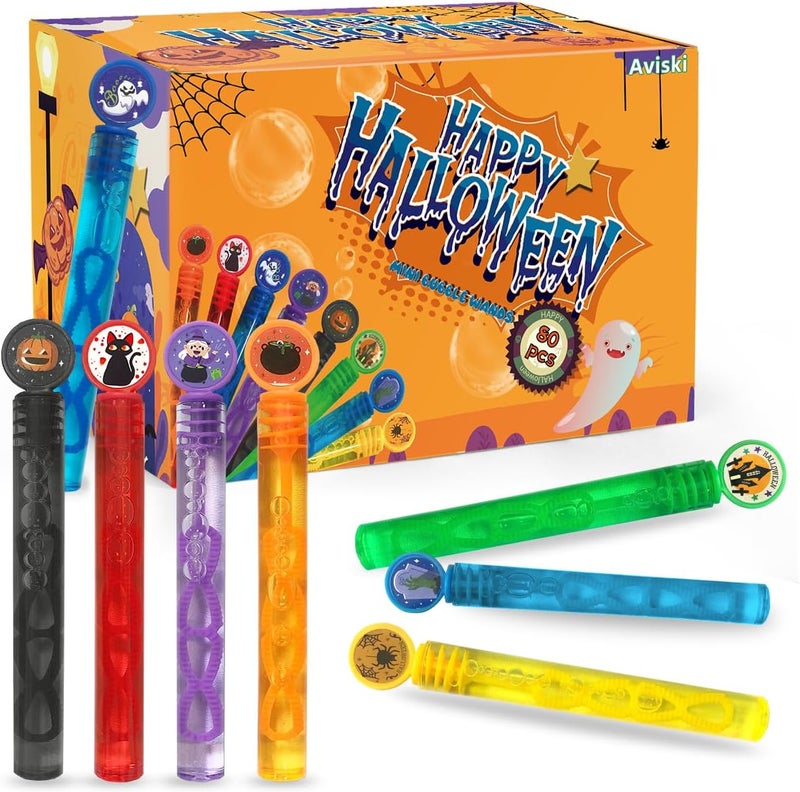 Aviski 80 Pack Halloween Bubble Wands, Mini Bubble Wands for Halloween Party Favors, Toys for Girls Boys Kids Toddler Adults, Party Bag Stuffers Goodie Bag Filler, Classroom Prizes - Image 1
