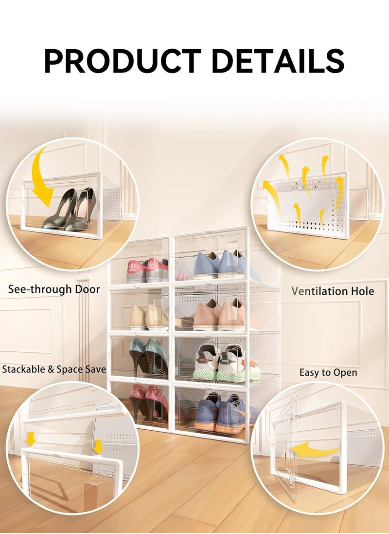 LEOKOR 12 Pack Shoe Storage Box, Shoe Organizer Storage Bins with Lids, Clear Plastic Stackable Sneaker Containers Bins, Space Saving for Entryway 33.5 * 23 * 14CM  - Image 3