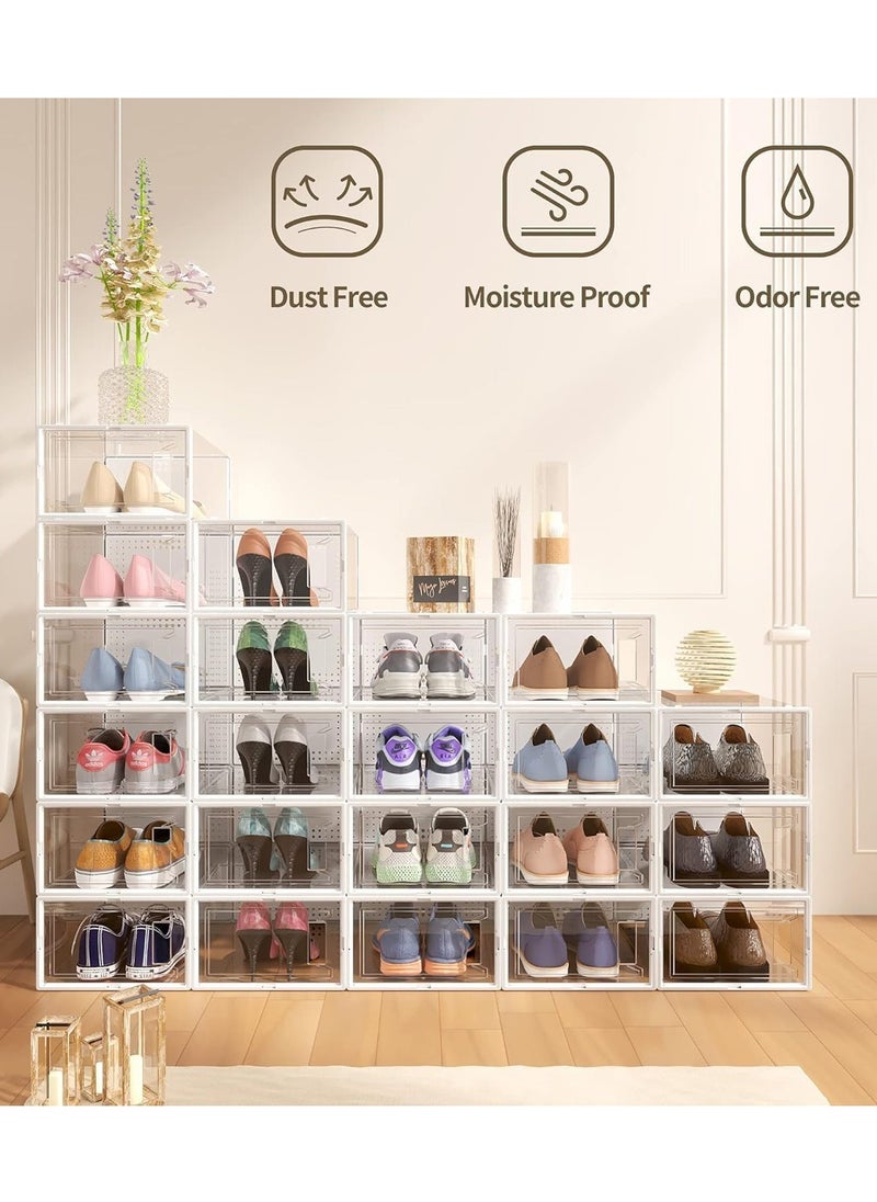 LEOKOR 12 Pack Shoe Storage Box, Shoe Organizer Storage Bins with Lids, Clear Plastic Stackable Sneaker Containers Bins, Space Saving for Entryway 33.5 * 23 * 14CM  - Image 2