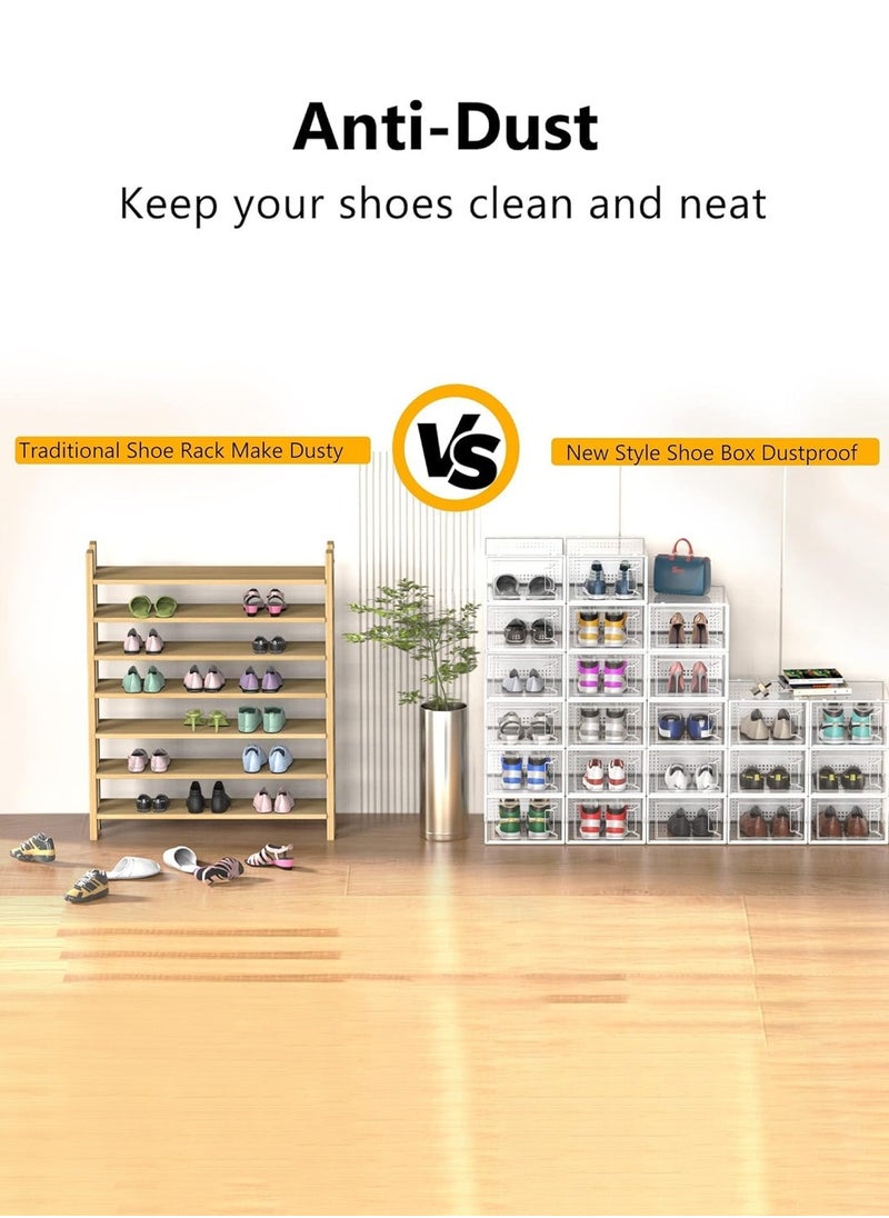 LEOKOR 12 Pack Shoe Storage Box, Shoe Organizer Storage Bins with Lids, Clear Plastic Stackable Sneaker Containers Bins, Space Saving for Entryway 33.5 * 23 * 14CM  - Image 5