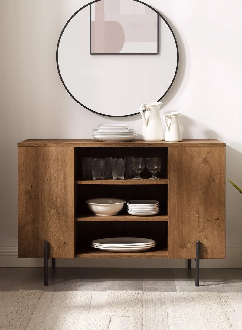 Beit Yusr Modern Console Table with Storage - Rustic Oak Finish and Open Shelving Design - Image 2