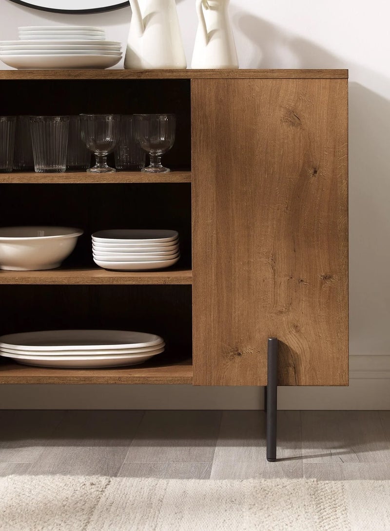Beit Yusr Modern Console Table with Storage - Rustic Oak Finish and Open Shelving Design - Image 3
