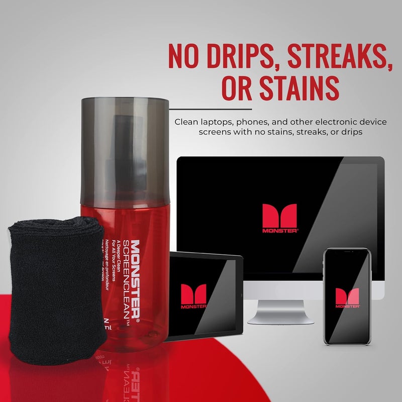 Monster 6.7 oz. Spray Screen Cleaner Kit with Microfiber Cloth for Electronic Devices – Ideal for LED, LCD, OLED, Smart TV, Computer Monitors, Laptops, iPad, and iPhone Screens - Image 4