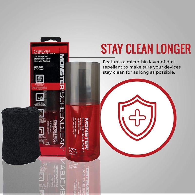 Monster 6.7 oz. Spray Screen Cleaner Kit with Microfiber Cloth for Electronic Devices – Ideal for LED, LCD, OLED, Smart TV, Computer Monitors, Laptops, iPad, and iPhone Screens - Image 3