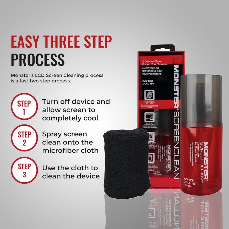 Monster 6.7 oz. Spray Screen Cleaner Kit with Microfiber Cloth for Electronic Devices – Ideal for LED, LCD, OLED, Smart TV, Computer Monitors, Laptops, iPad, and iPhone Screens - Image 5