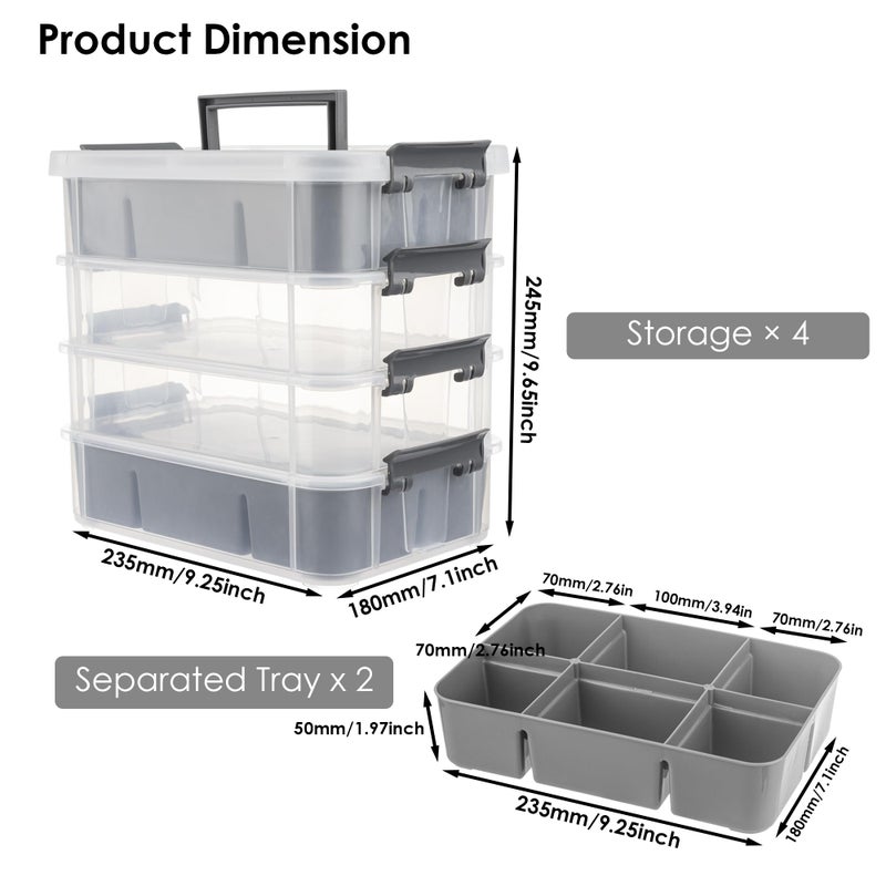 CraftGenes Grey&White Modern Plastic Storage Box - 4-Layer Durable Craft Storage Containers with 2 Removable Trays for Arts & Crafts Supplies, Sewing, Office, Seasonal Decor - Image 3