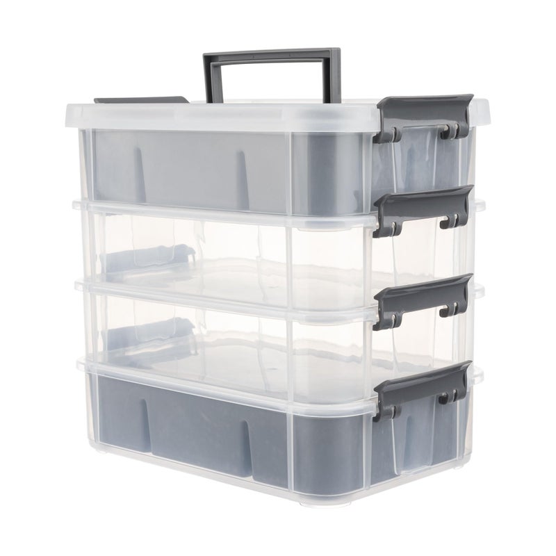 CraftGenes Grey&White Modern Plastic Storage Box - 4-Layer Durable Craft Storage Containers with 2 Removable Trays for Arts & Crafts Supplies, Sewing, Office, Seasonal Decor - Image 1