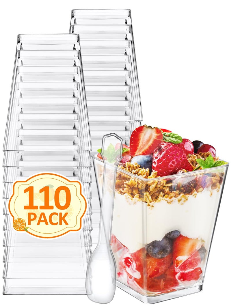 NEEBAKE 110 Sets 5oz Mini Dessert Cups with Spoons - Clear Plastic Parfait Cups, Small Tumbler for Puddings, Mousse, Appetizers - Image 1