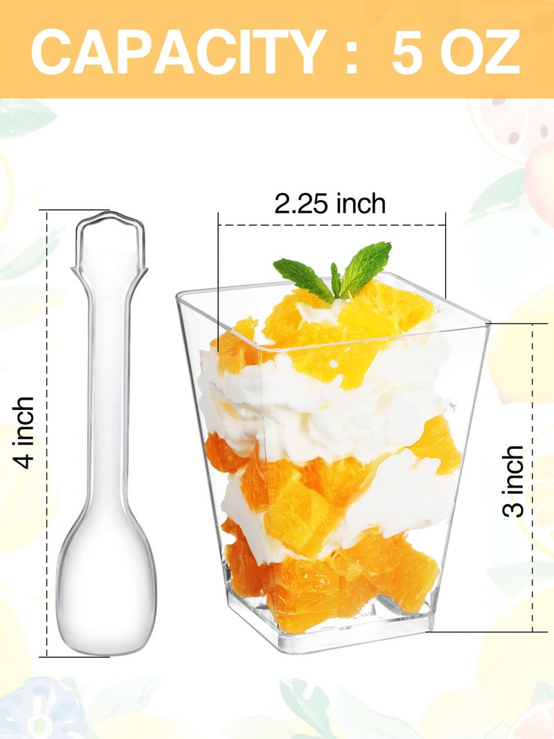 NEEBAKE 110 Sets 5oz Mini Dessert Cups with Spoons - Clear Plastic Parfait Cups, Small Tumbler for Puddings, Mousse, Appetizers - Image 2