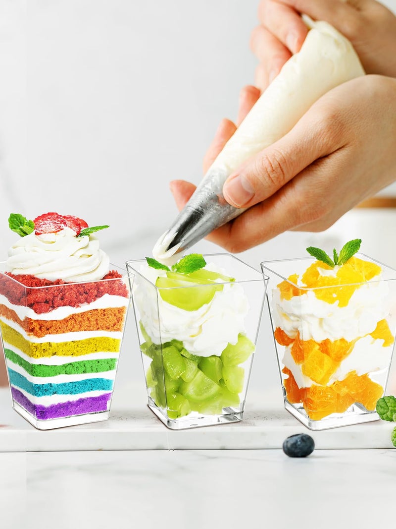 NEEBAKE 110 Sets 5oz Mini Dessert Cups with Spoons - Clear Plastic Parfait Cups, Small Tumbler for Puddings, Mousse, Appetizers - Image 4