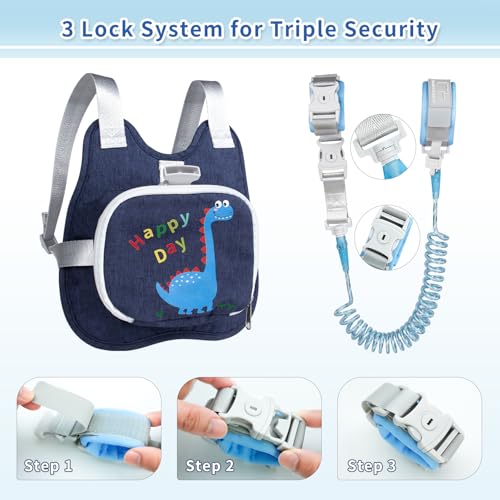 bearcouple Toddler Harness Backpack Leash with Wrist Link | Cute Dinosaur Anti-Lost Walking Strap for Kids | Foldable & Adjustable Child Safety Belt for Boys & Girls - Image 4