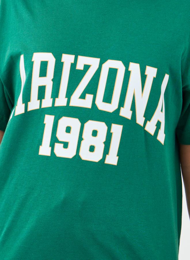 ستايلي طقم تي شيرت وبنطلون رياضي فضفاض بطبعة نص أخضر للبنات - Image 4