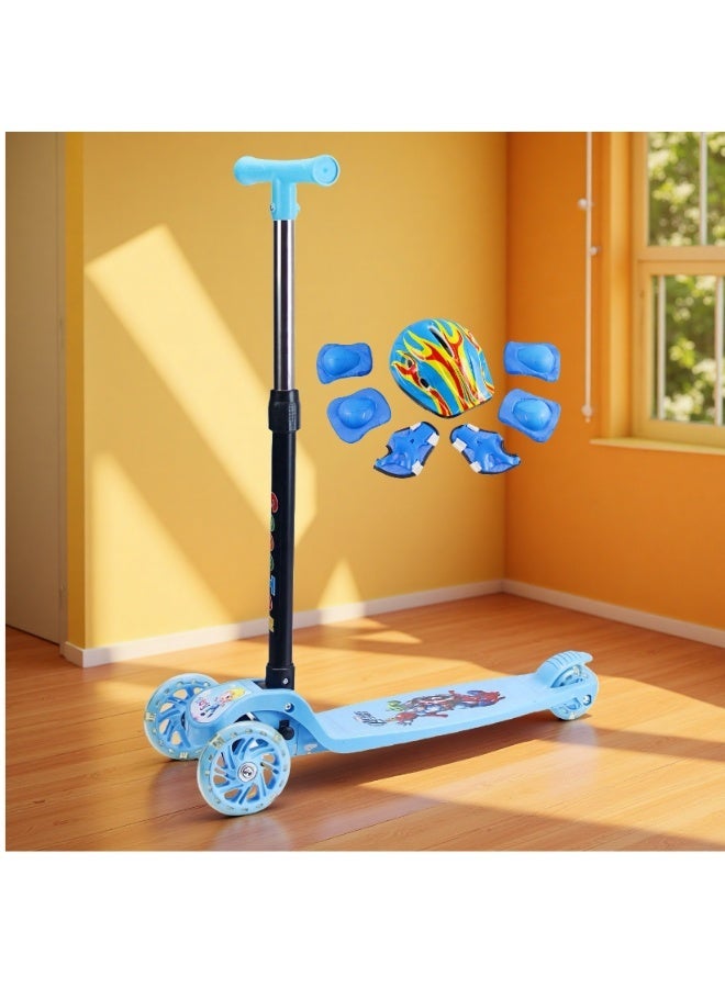 إيزي فيتشور سكوتر إيزي فيوتشر للأطفال من عمر 3 إلى 8 سنوات بإطار قابل للطي، ومقود قابل للتعديل، وعجلات بولي يوريثان LED، وفرامل خلفية، ومجموعة معدات حماية كاملة - Image 1