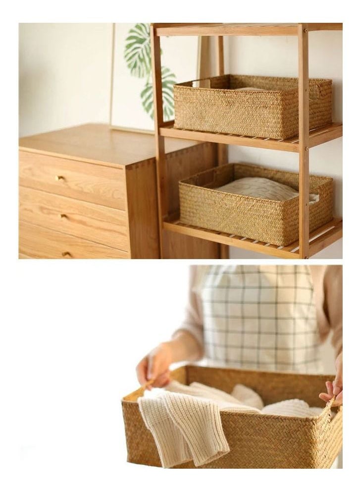 Generic - 2 Sets Woven Basket Toiletries Storage Basket Woven Shelf Storage Bin Rectangular Decorative Baskets for for Makeup Clothes Sundries Toys Home Organization - Image 1