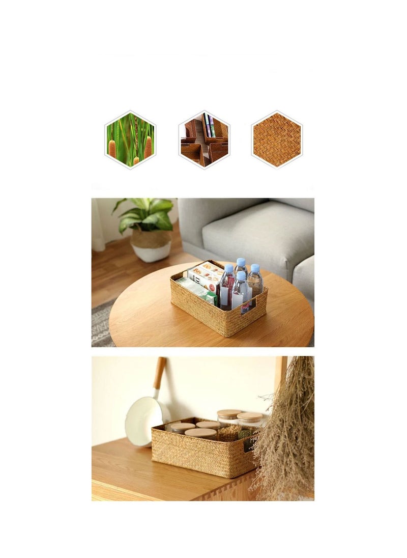Generic - 2 Sets Woven Basket Toiletries Storage Basket Woven Shelf Storage Bin Rectangular Decorative Baskets for for Makeup Clothes Sundries Toys Home Organization - Image 1