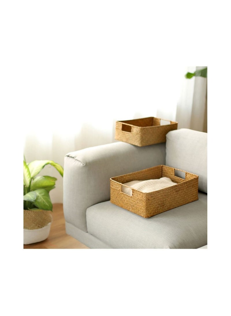 Generic - 2 Sets Woven Basket Toiletries Storage Basket Woven Shelf Storage Bin Rectangular Decorative Baskets for for Makeup Clothes Sundries Toys Home Organization - Image 1