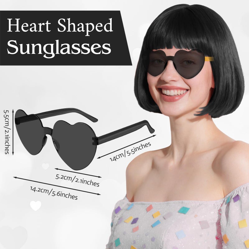 PLULON Black Bob Wig with Heart Sunglasses and Hair Cap, Colorful Short Bob Wigs Synthetic Party Wigs Funny Cosplay Hairpieces for Women Men Daily Bachelorette Halloween Costume Party Decorations - Image 5