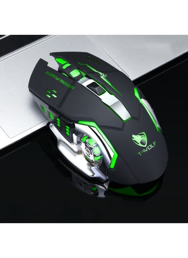 BURAQ T-WOLF Q13 2.4GHz 6-keys RGB Colorful Light Gaming Wireless Mouse, Color: Dual Mode Black  - Image 1