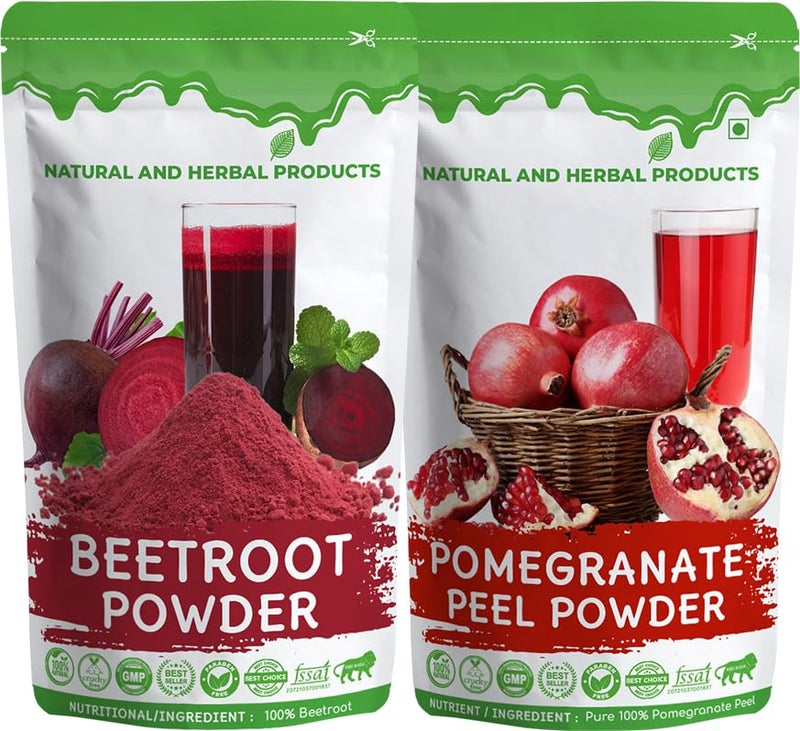 Natural and Herbal Products 100 Pure Natural Pomegranate Peel Powder Anar Powder and Beetroot Powder Blood Turnip For Skin Brightening Cure pimple Acne Remove Wrinkles Hair Care Organic100 Gram Pack 2 Edible COmbo