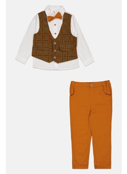 Little Gent Toddlers Boy 3 Piece Shirt And Pant With Bow Tie, Brown  - Image 1