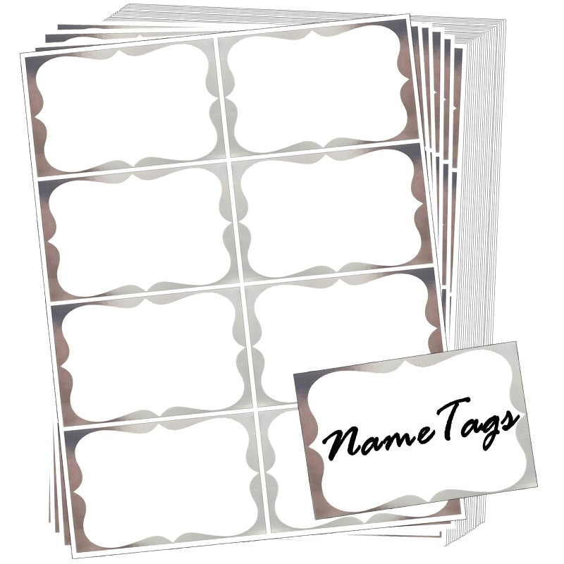SALEMAR Silver Foil Sticky Name Tags  3.5"" X 2.25"" Adhesive Foil Name Tag Stickers Gift Label Stickers For Class Union  Conference  Family Gatherings  200Pc (Silver) - Image 1