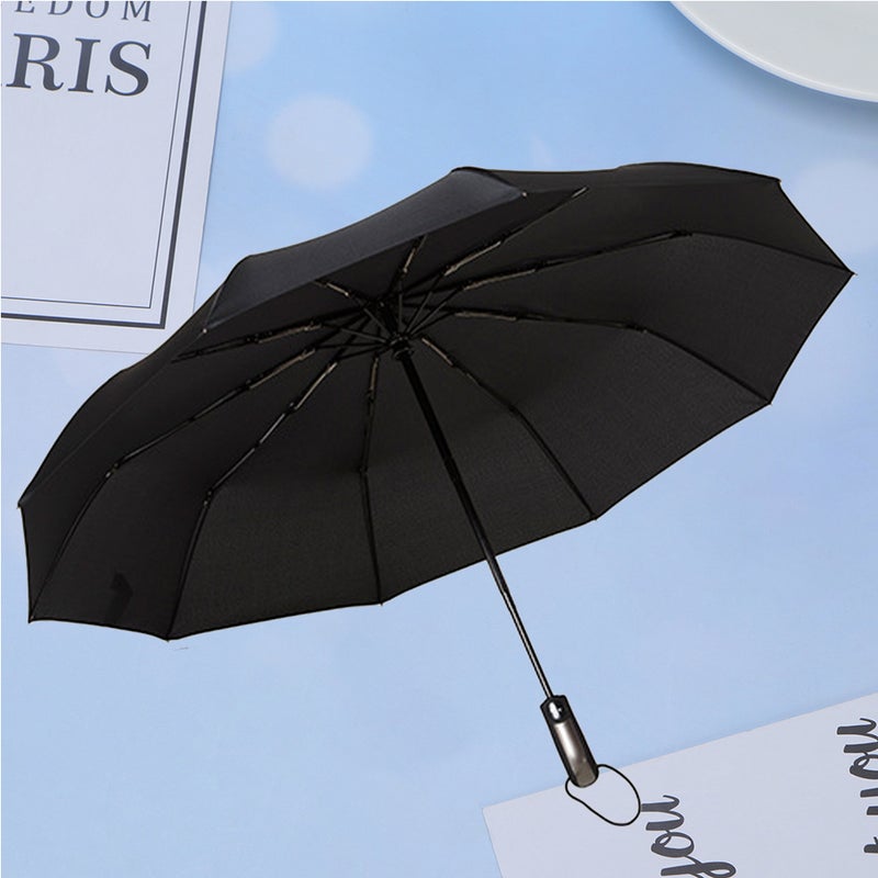 Compact Auto Open Close Unbreakable Rain Umbrella Automaitc Folding Umbrella Travel Sun Umbrella Windproof with 210t Fabric PTFE (Black) - Image 5