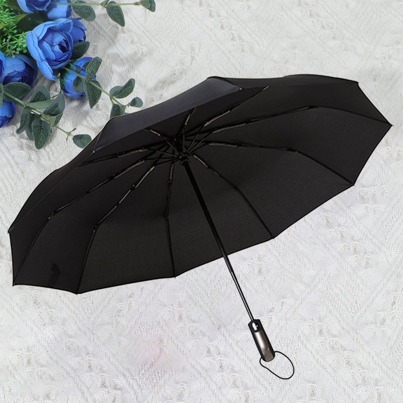Compact Auto Open Close Unbreakable Rain Umbrella Automaitc Folding Umbrella Travel Sun Umbrella Windproof with 210t Fabric PTFE (Black) - Image 3