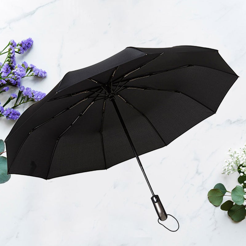 Compact Auto Open Close Unbreakable Rain Umbrella Automaitc Folding Umbrella Travel Sun Umbrella Windproof with 210t Fabric PTFE (Black) - Image 4