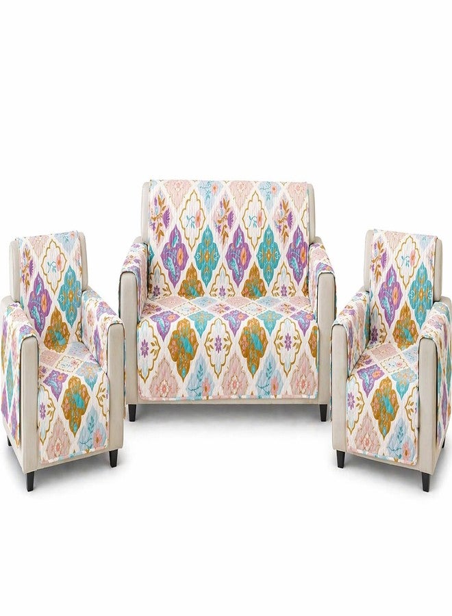 Outlay Home Printed Quilted Sofa Mat for 5 Seater (3+1+1) - Floral Design Slipcover with Armrest, Pockets on Both Sides, Fully Covered Sofa Protector - Multicolor - Image 1