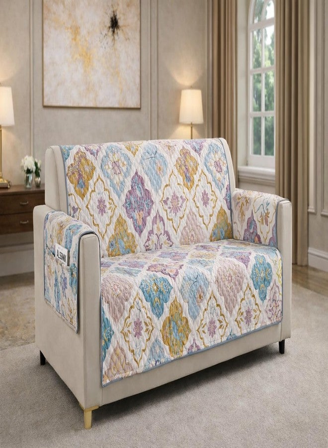 Outlay Home Printed Quilted Sofa Mat for 5 Seater (3+1+1) - Floral Design Slipcover with Armrest, Pockets on Both Sides, Fully Covered Sofa Protector - Multicolor - Image 3