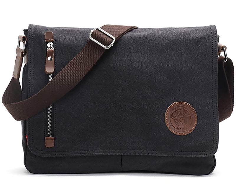HuaChen Vintage Canvas Messenger Bag â€“ 14â€ Laptop Shoulder Satchel Crossbody Sling Bookbag for Men & Women - M36 Black