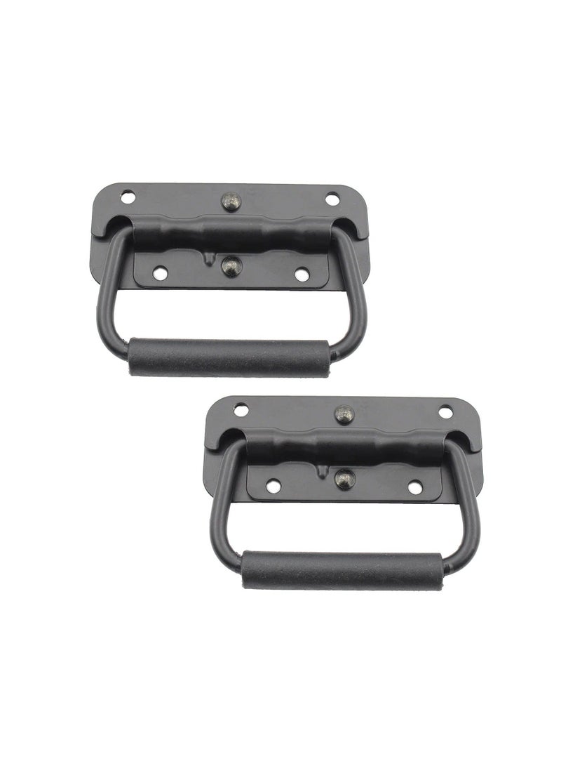 Spring Loaded Pull Handles, Surface Mount Chest Handle with Rubber Grip Handmade Chest Trunk Lifter Handle Pull Heavy Duty Hardware for Chests Trunks Crates Storage Boxes Thickened 2mm (2 Pack) - Image 1